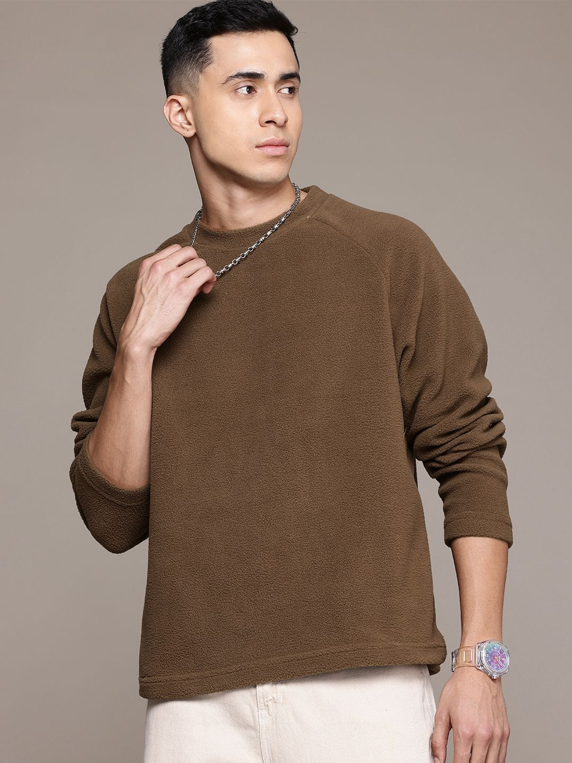 Image of Roadster Men Full Sleeve Solid Sweatshirt