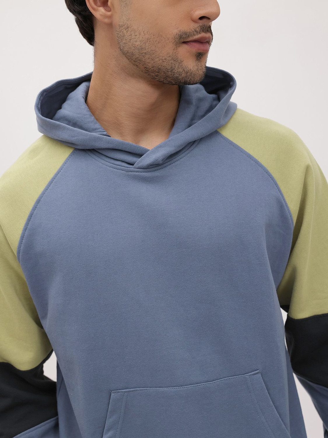 Image of Roadster Men Full Sleeve Color Block Hooded Sweatshirt
