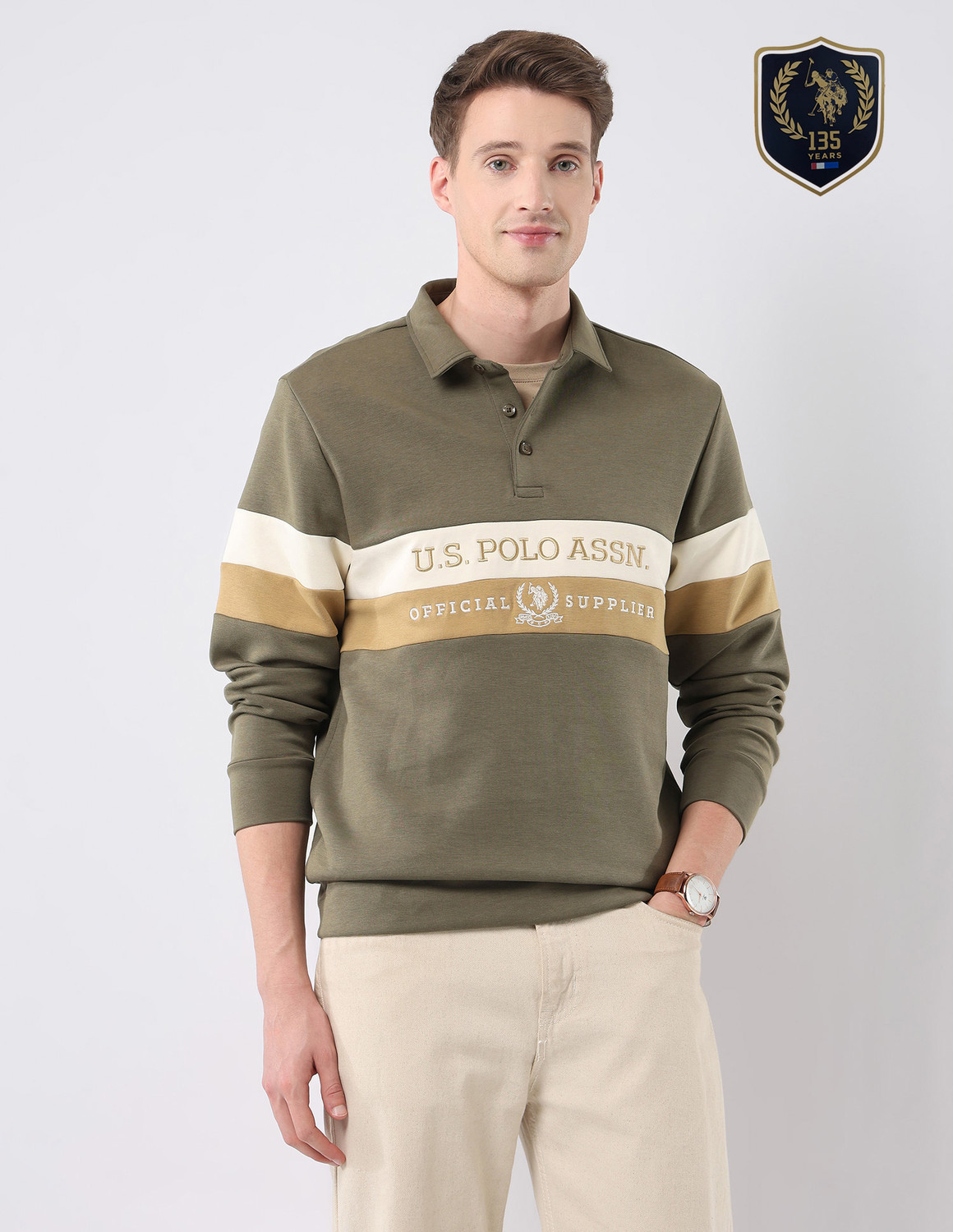 Image of U.S. POLO ASSN. Full Sleeve Color Block Men Sweatshirt