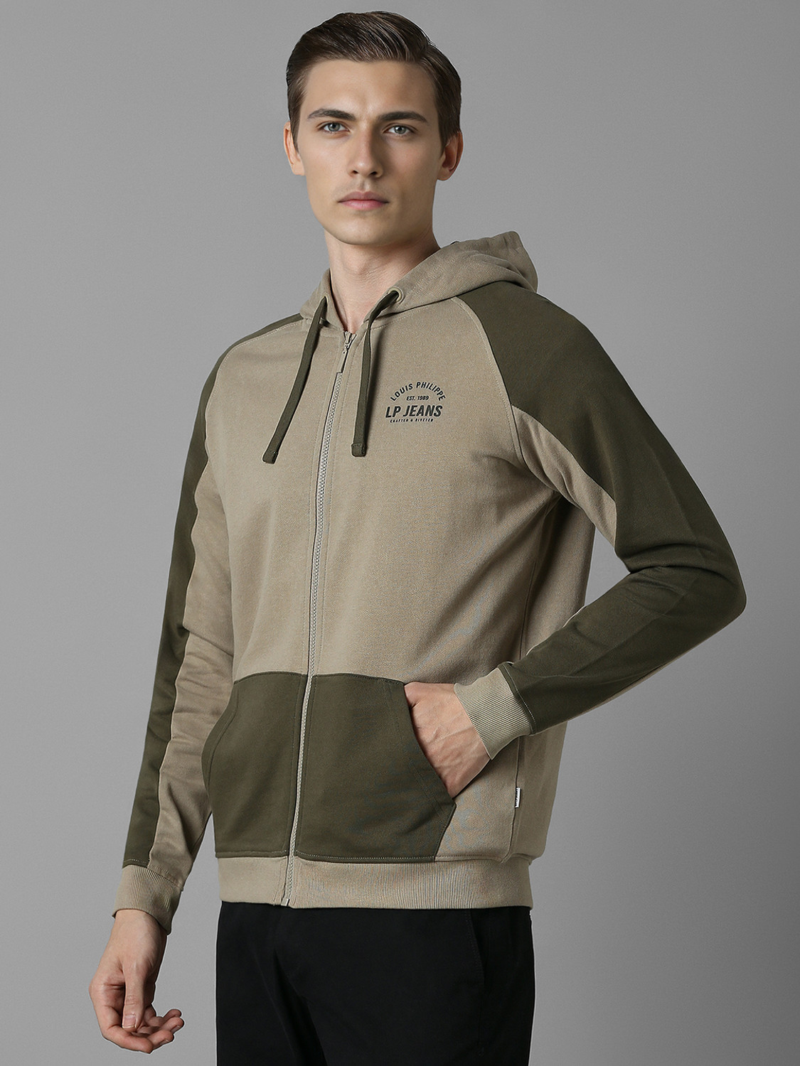 Image of LOUIS PHILIPPE Men Full Sleeve Printed Hooded Sweatshirt