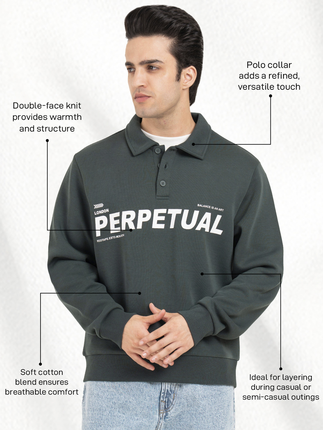 Image of RED TAPE Men Full Sleeve Graphic Print Sweatshirt