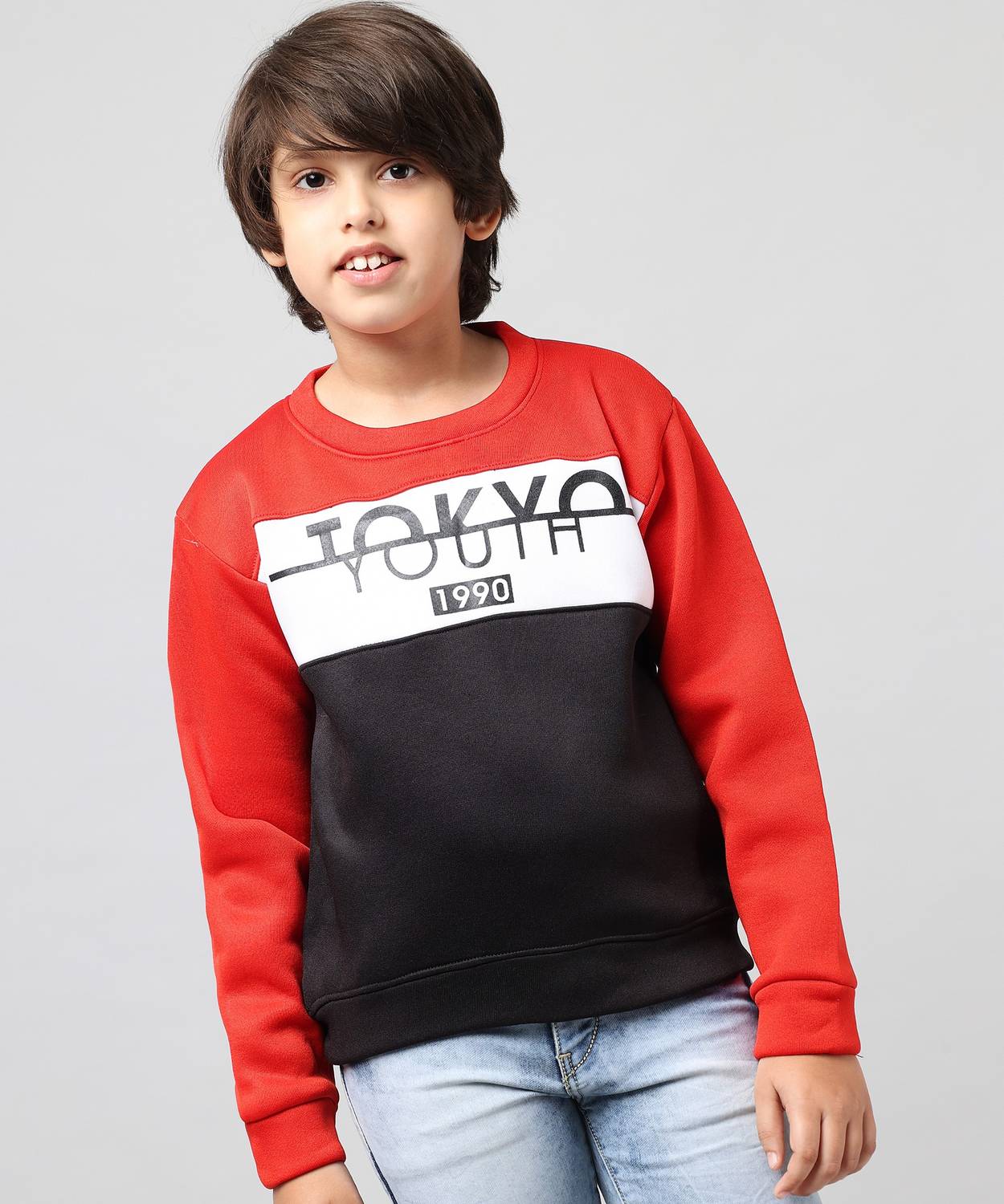 ANIXA Full Sleeve Color Block Boys Sweatshirt