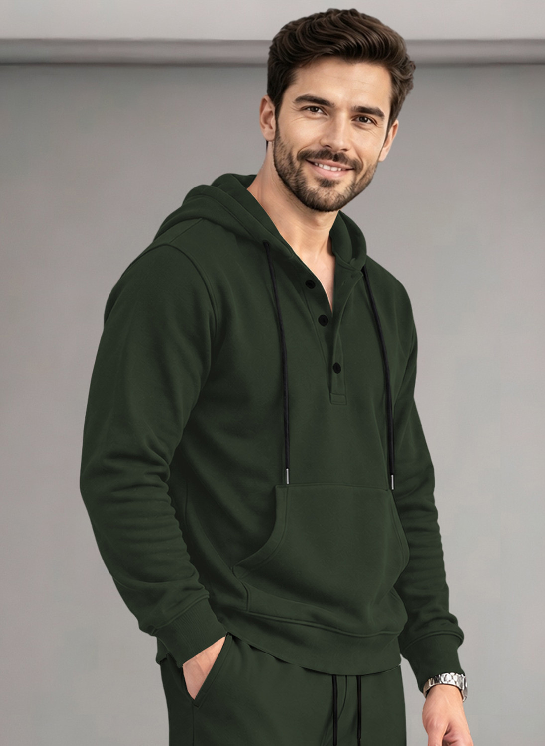 Image of MADBROS Men Full Sleeve Solid Hooded Sweatshirt