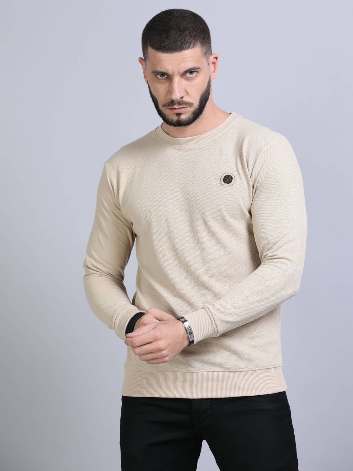 Bushirt Full Sleeve Self Design Men Sweatshirt