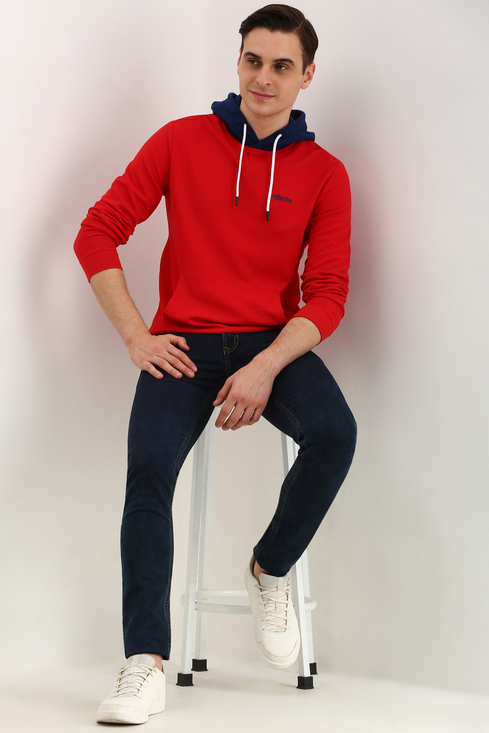Image of Allen Solly Men Full Sleeve Self Design Hooded Sweatshirt