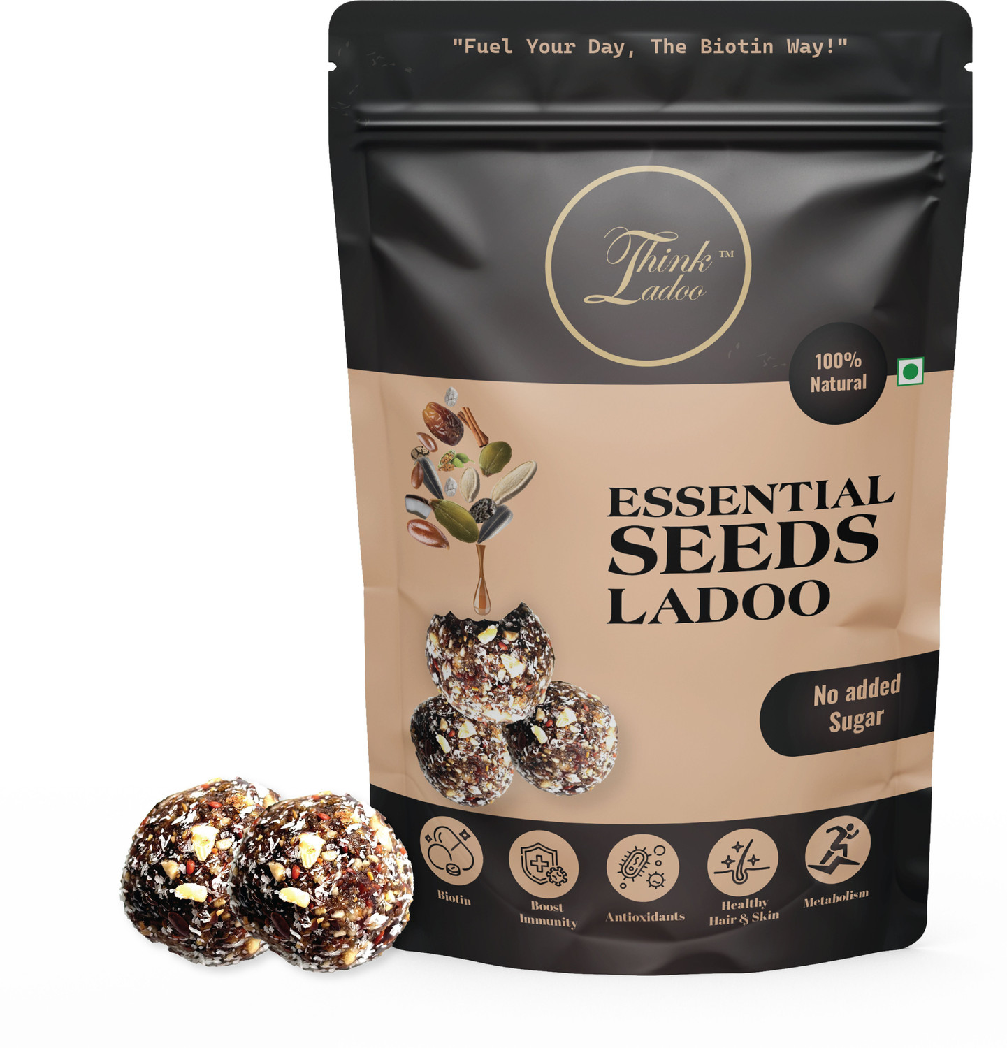 Image of Think Ladoo Essentials Seeds Ladoo | Healthy, No Added Sugar, 100% Vegetarian, 20 Pcs Pouch