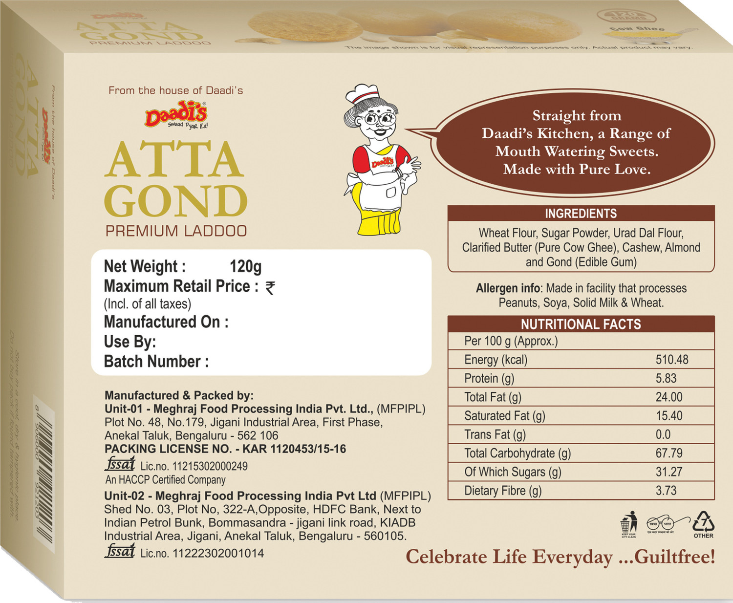 Image of Daadi's Besan, Atta Gond Laddoo Pure Ghee