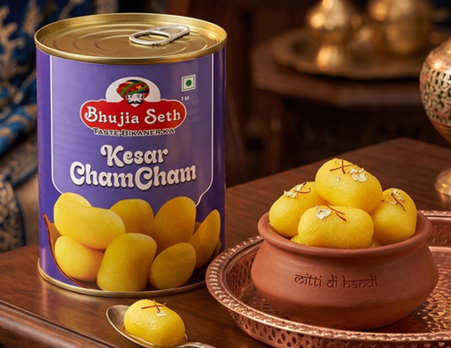 BHUJIYA SETH kesar cham cham sweet mithai 1 kg tin pack