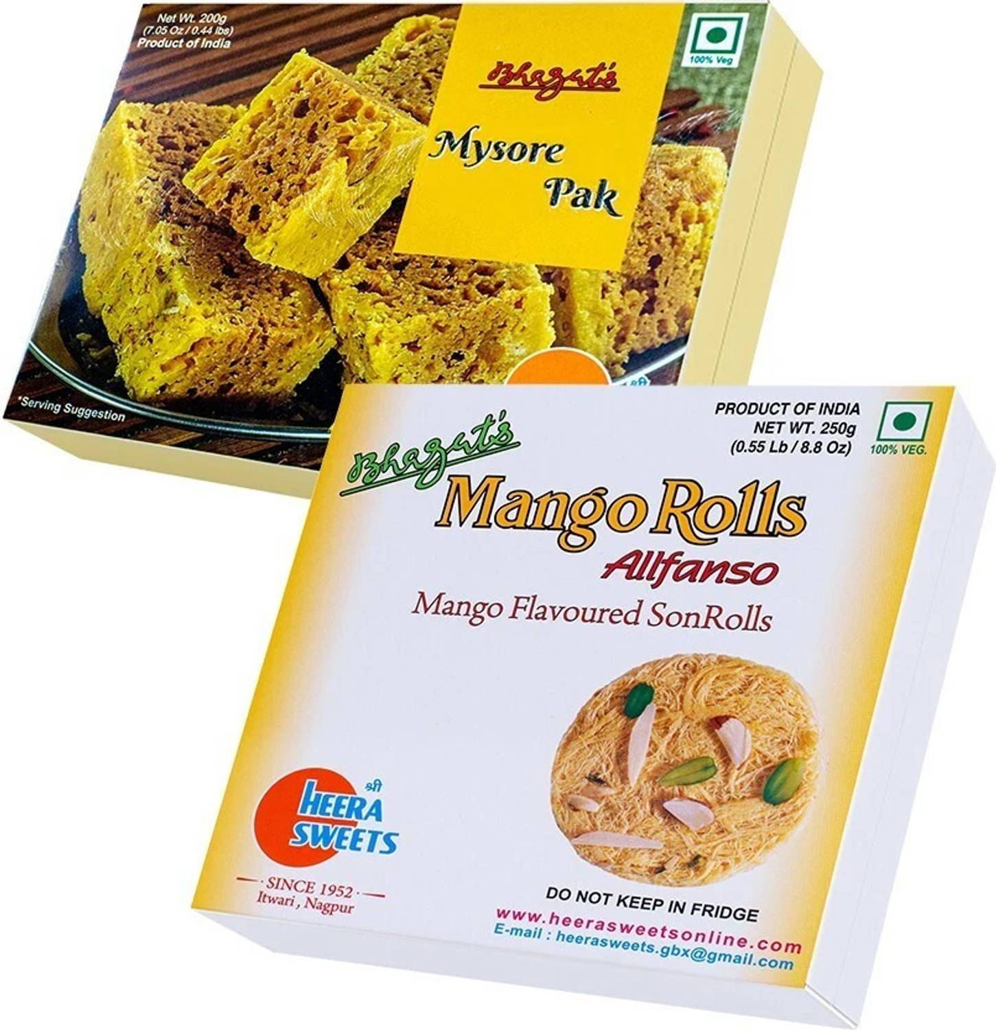 Bhagat's Heera Sweet Delicious Mysore Pak 200gm & Mango Sonroll 250gm