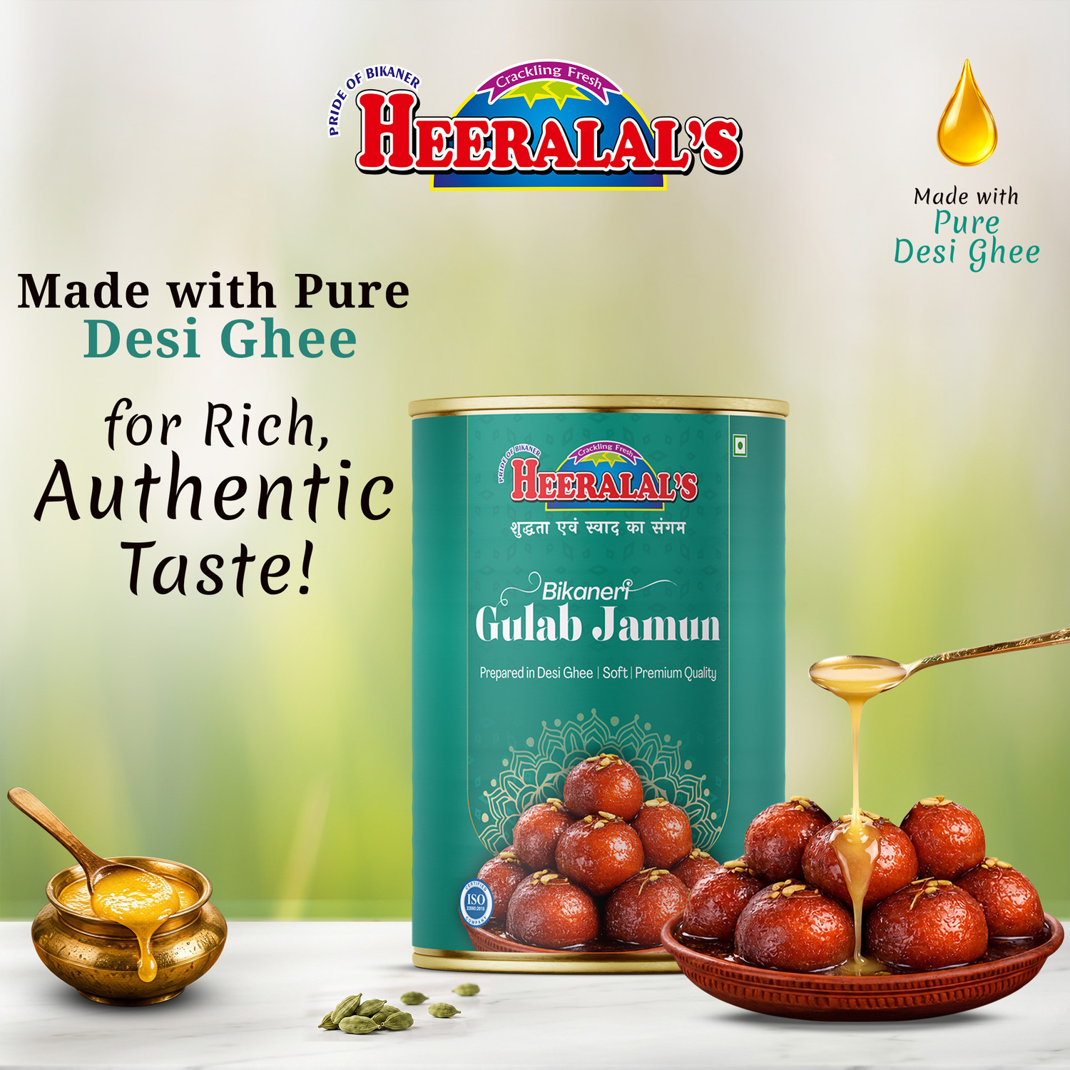 Image of Heeralal's Gift Pack 3 Rakhi + 1kg Bikaneri Gulab Jamun Traditional Indian Mithai Gift Silk Gift Box