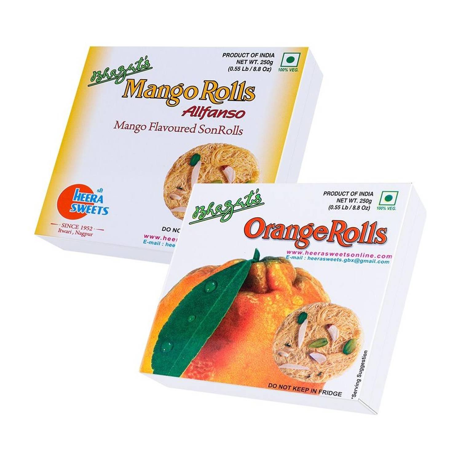 Bhagat's Heera Sweet SonRoll Soft Sweets Mithai Combo Orange & Mango 250gm