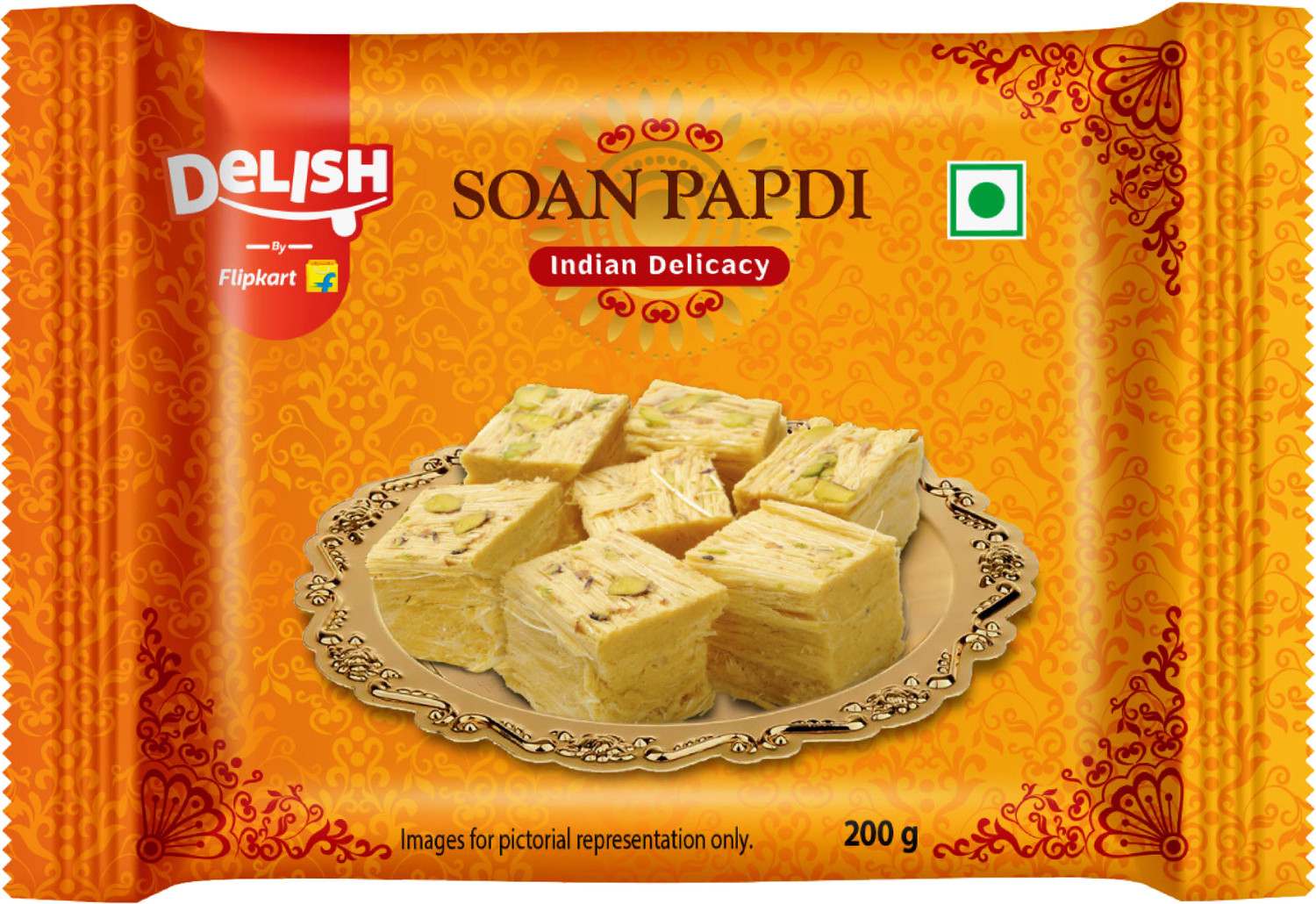 Image of Delish by Flipkart Soan Papdi with Almonds, Pistachio, Elaichi Pouch