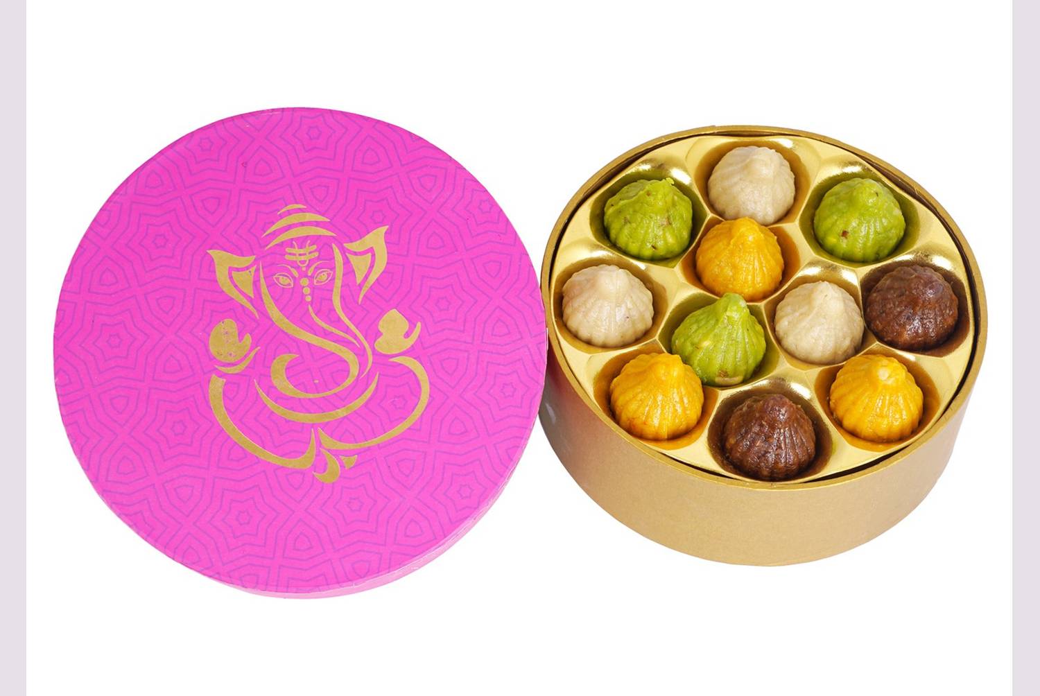Ghasitaram Gifts Sweets-Ganpati Box Of Pure Kaju Assorted Modaks
