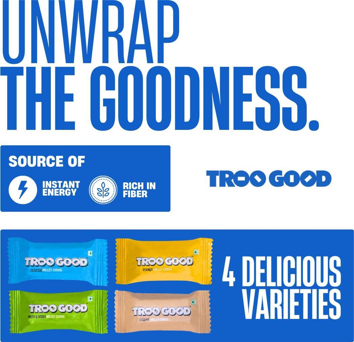 Image of TROOGOOD India's First Toffee Chikki, High Protein Healthy Millet Snack Bars, (2 Pack) Pouch