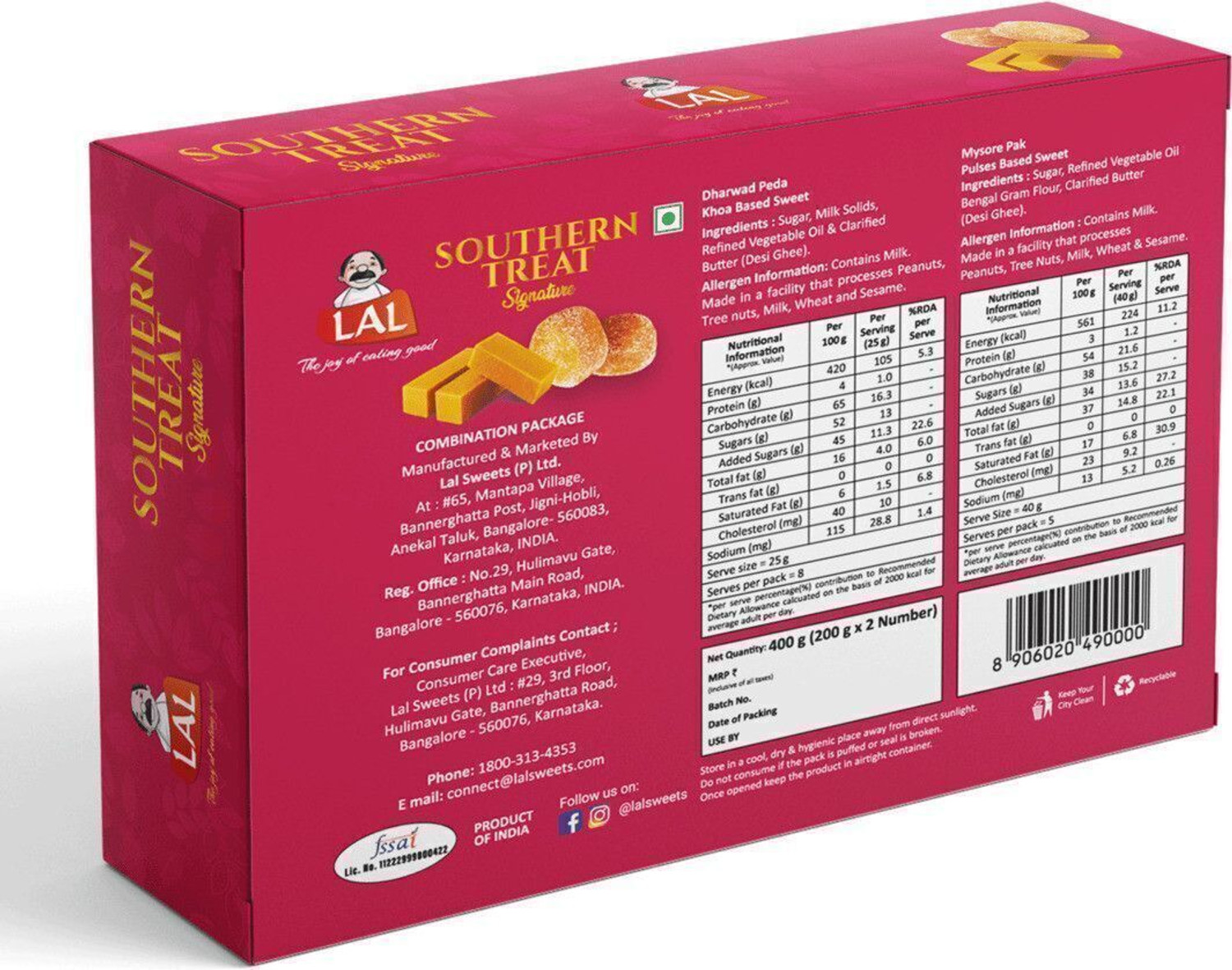 Image of Lal Sweets Southern Treat|(Mysore Pak& Dharwad Peda 200g Each) Combo