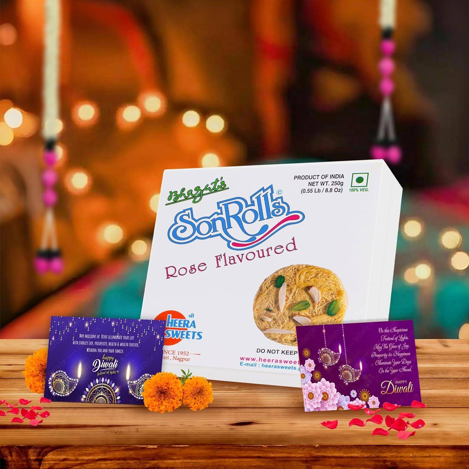 Bhagat's Rose Flavour Son Roll 250g | Greeting Cards | Indian Mithai Box