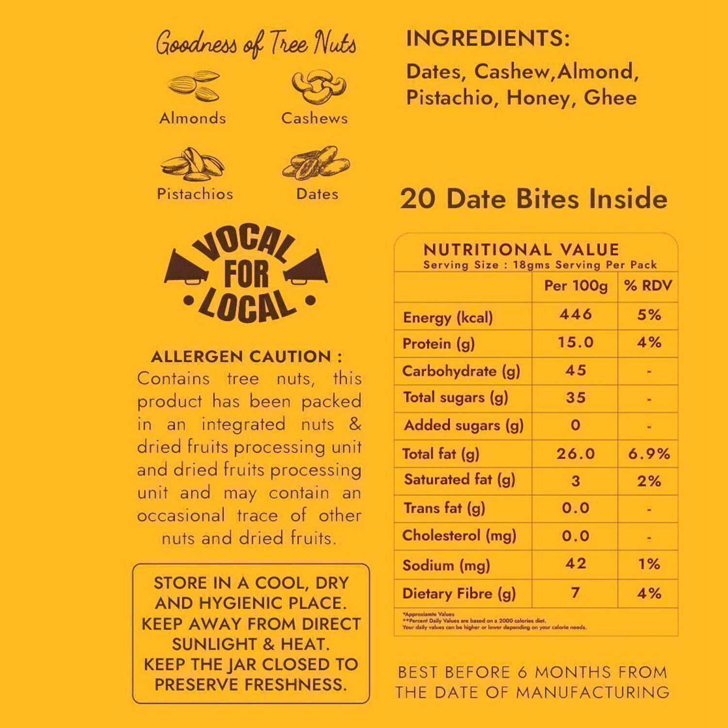 Image of Yolo Roots Classic Date Bites 400 gm- 20 Pieces khajur Barfi