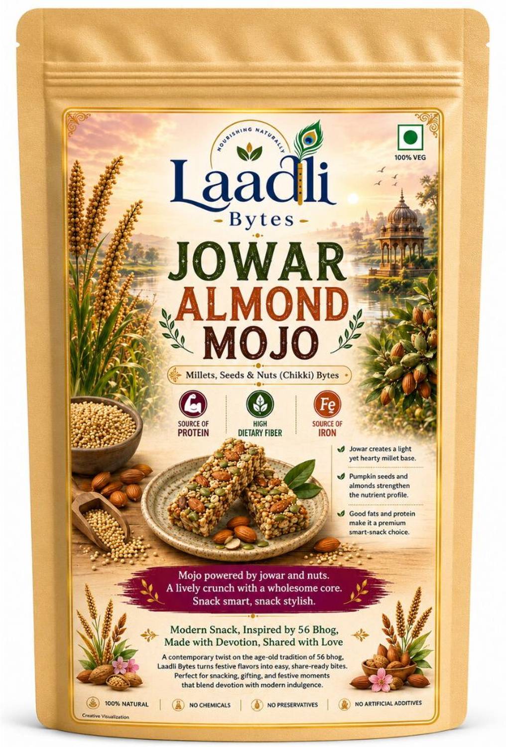laadli bytes Jowar Almond Chikki Bites with Pumpkin Seeds & Millet Crunch