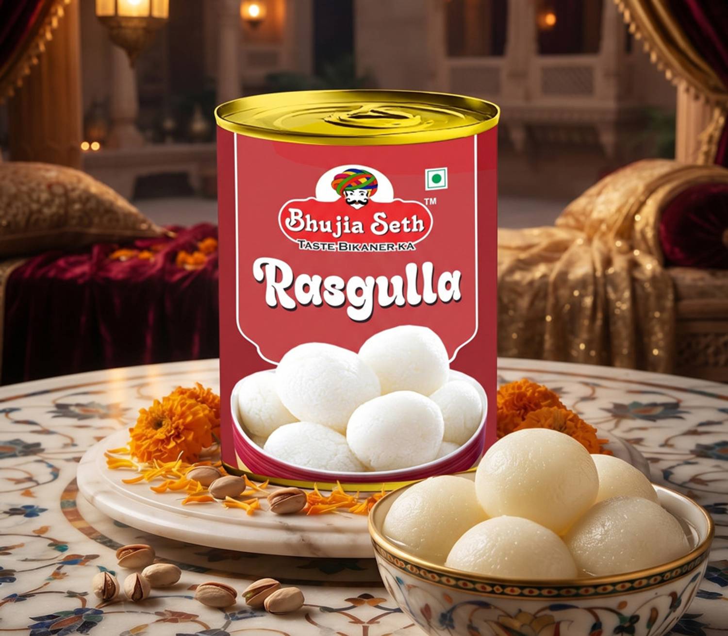 BHUJIYA SETH Sweets Rasgulla mithai 1 kg tin pack