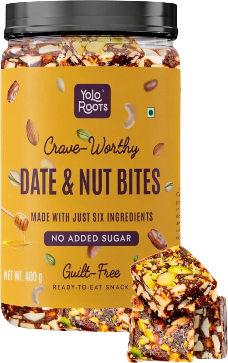 Image of Yolo Roots Classic Date Bites 400 gm- 20 Pieces khajur Barfi