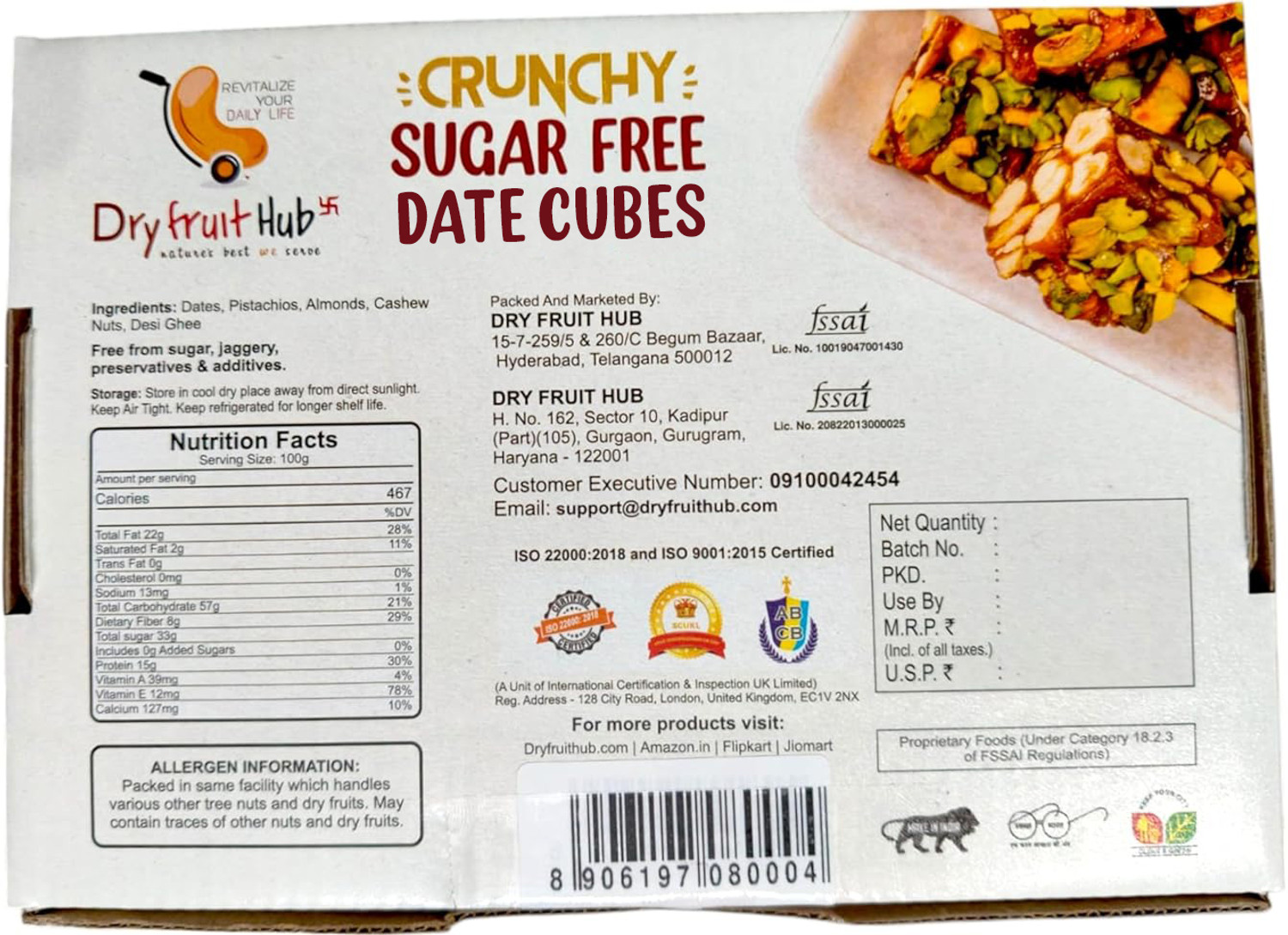 Image of Dry Fruit Hub Crunchy Date Cubes I Sugar Free Barfi