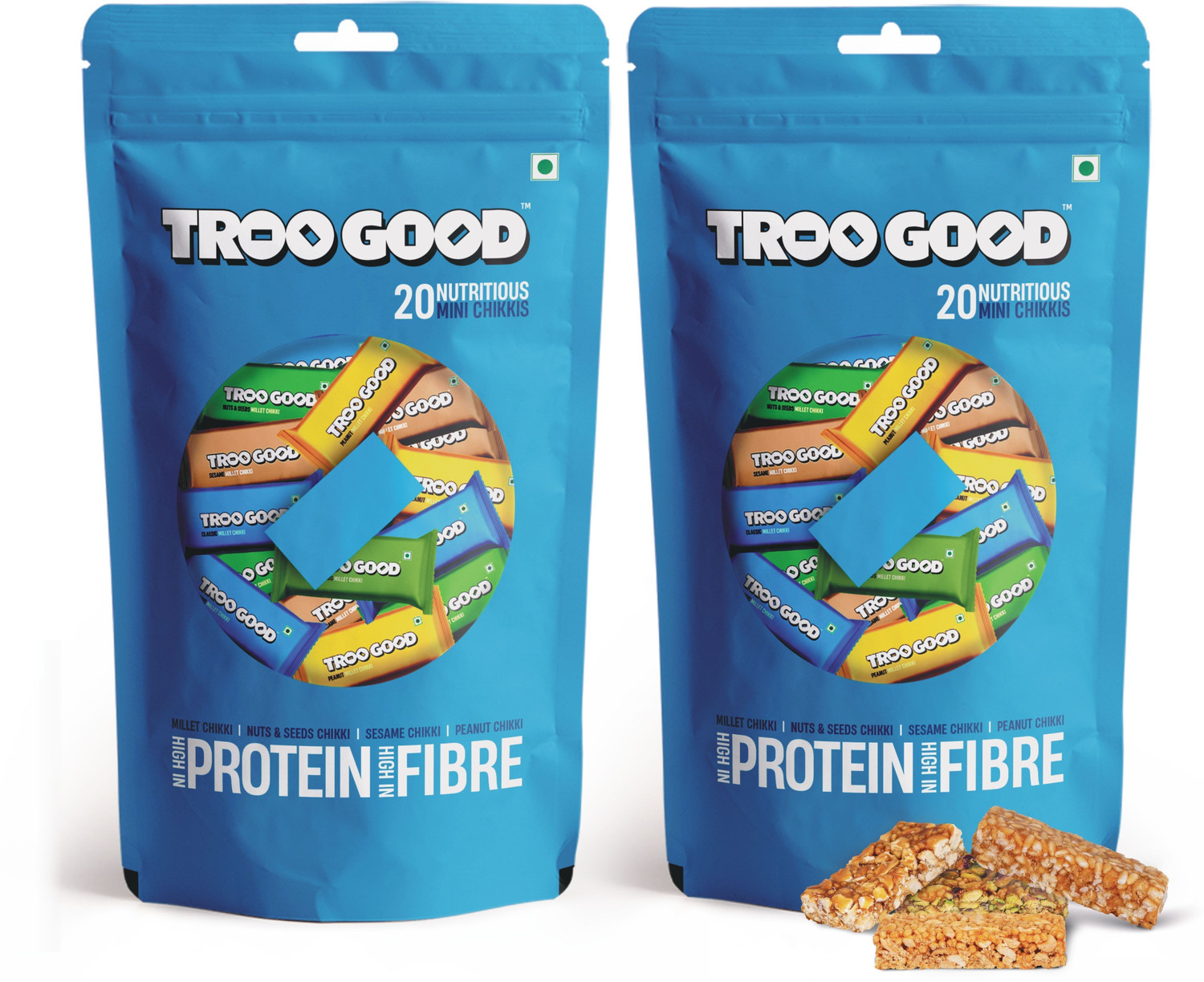Image of TROOGOOD India's First Toffee Chikki, High Protein Healthy Millet Snack Bars, (2 Pack) Pouch
