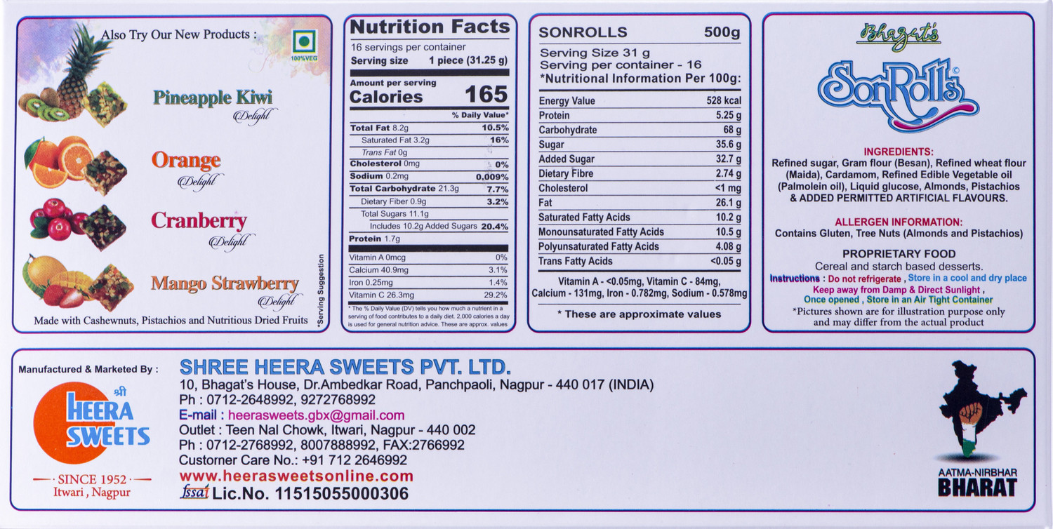 Image of Bhagat's Sweets SonRolls Rose Flavoured Mithai 500gm Per Box (Pack of 3)