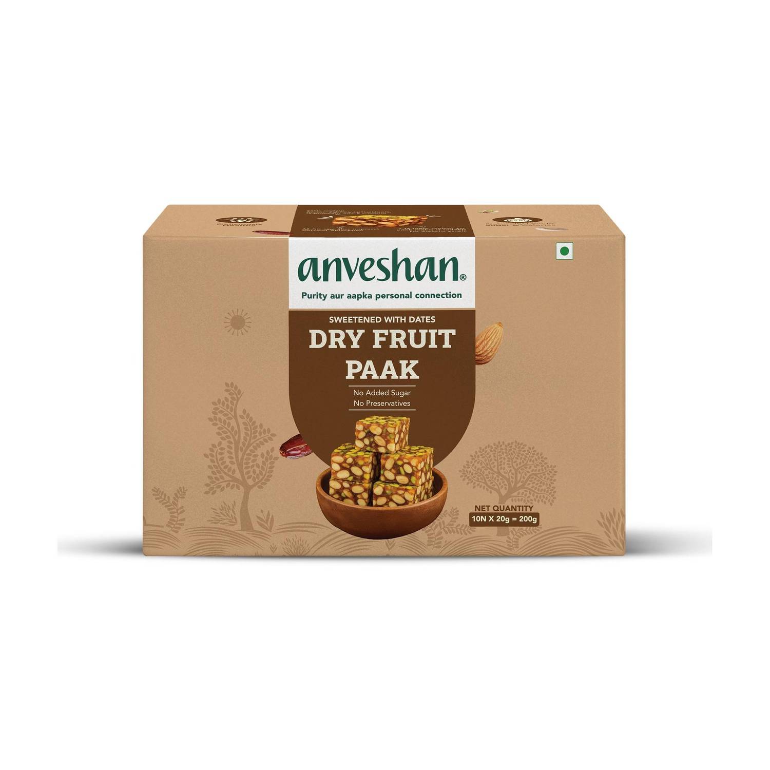 Anveshan Khajoor Dry Fruit Pack of 10N x 20g | Sugar Free | Made With A2 Ghee