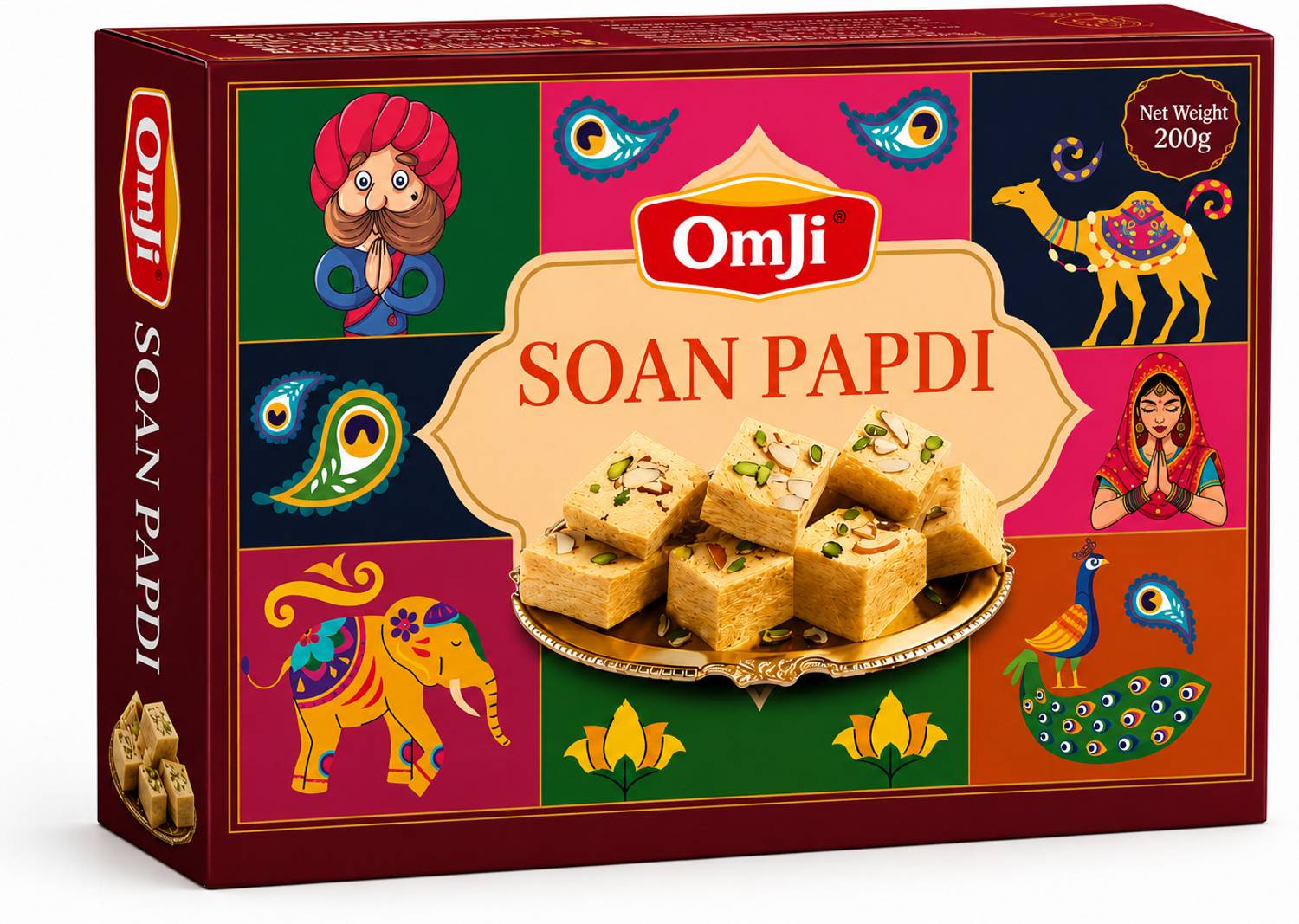 OMJI Soan Papdi 200g | Traditional Indian Sweet | Crispy & Flaky Mithai |