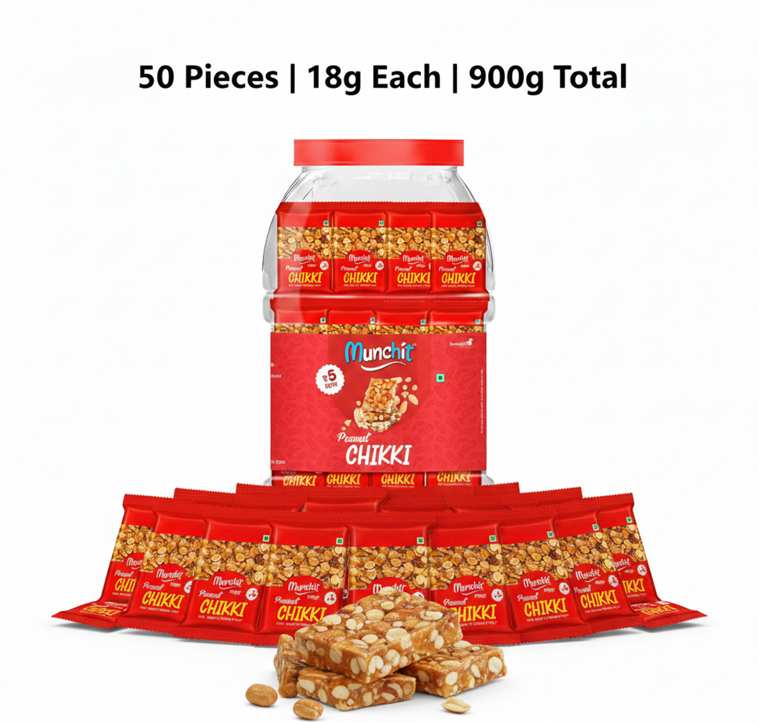 Image of Feedsco Peanut Chikki Jar - 50 Pieces (18g Each, 900g) (900 g)
