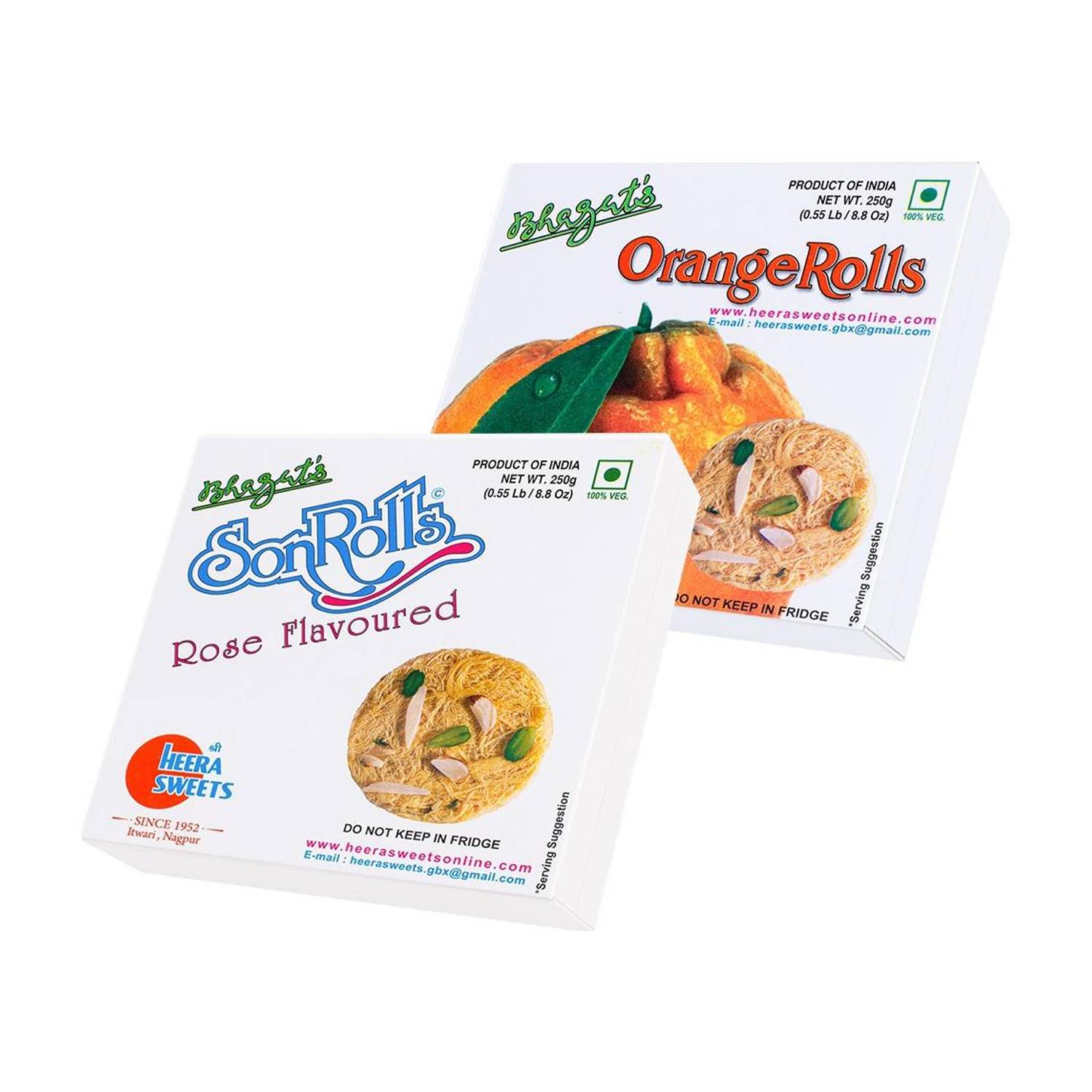 Bhagat's Heera Sweets Combo Rose And OrangeFlavoured sonroll mithai