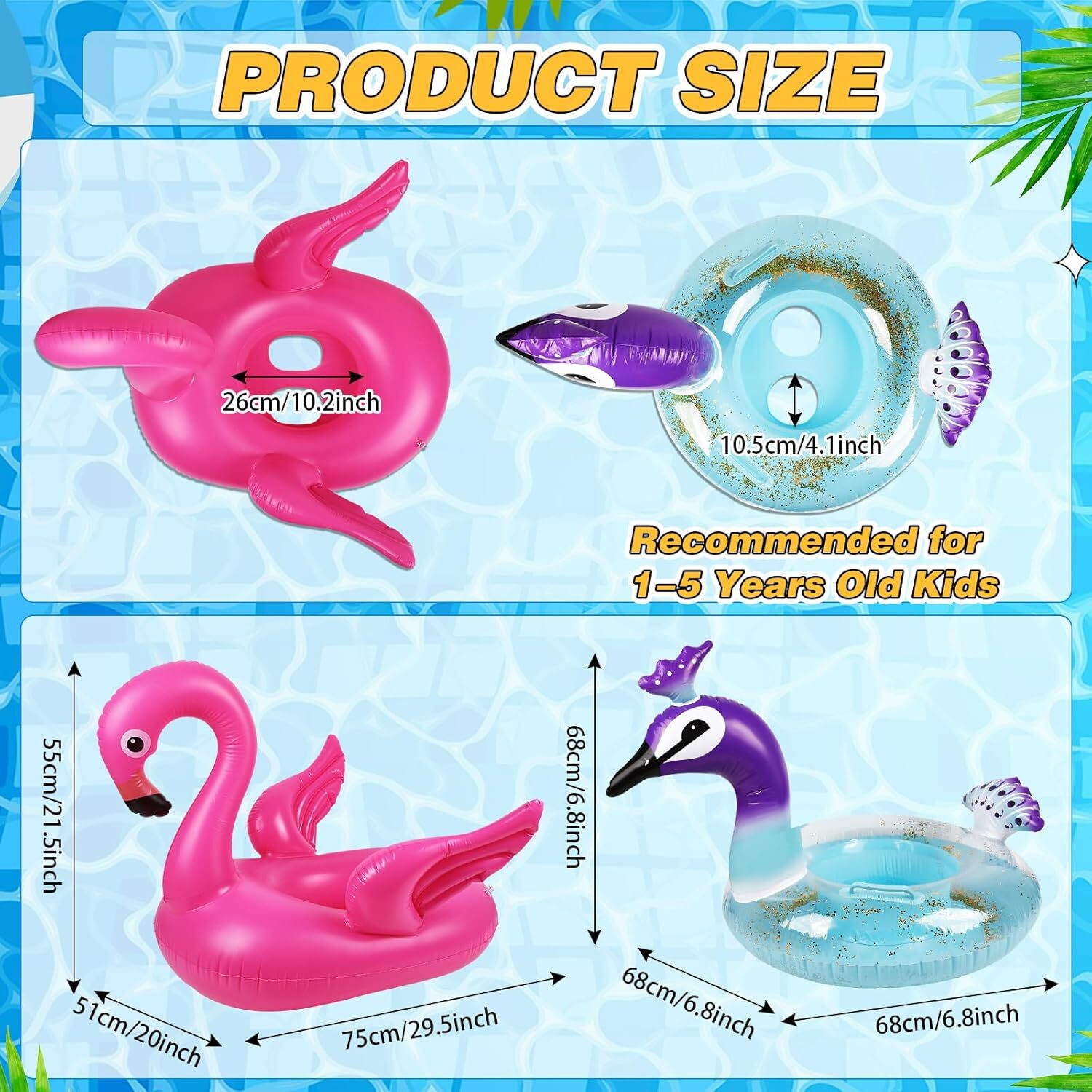 Image of VWretails Inflatable Pool Floats for Toddler Age 3-6, Swim Ride-on Tubes for Floating Animal Head Pool Tubes Ride on Floats, Flamingo Duck Unicorn Swan Beach Pool for Kids(Pack of Any on Design) Swim Floatation Belt
