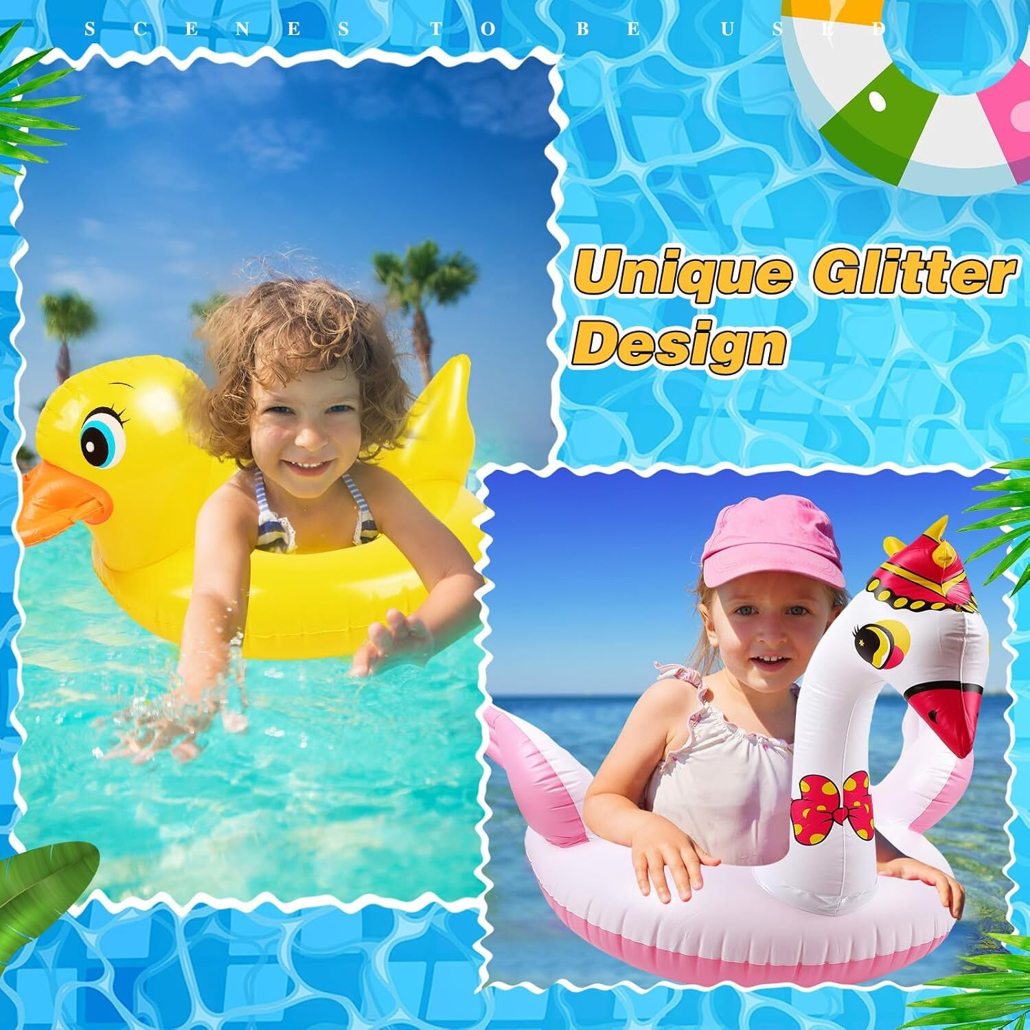 Image of VWretails Inflatable Pool Floats for Toddler Age 3-6, Swim Ride-on Tubes for Floating Animal Head Pool Tubes Ride on Floats, Flamingo Duck Unicorn Swan Beach Pool for Kids(Pack of Any on Design) Swim Floatation Belt