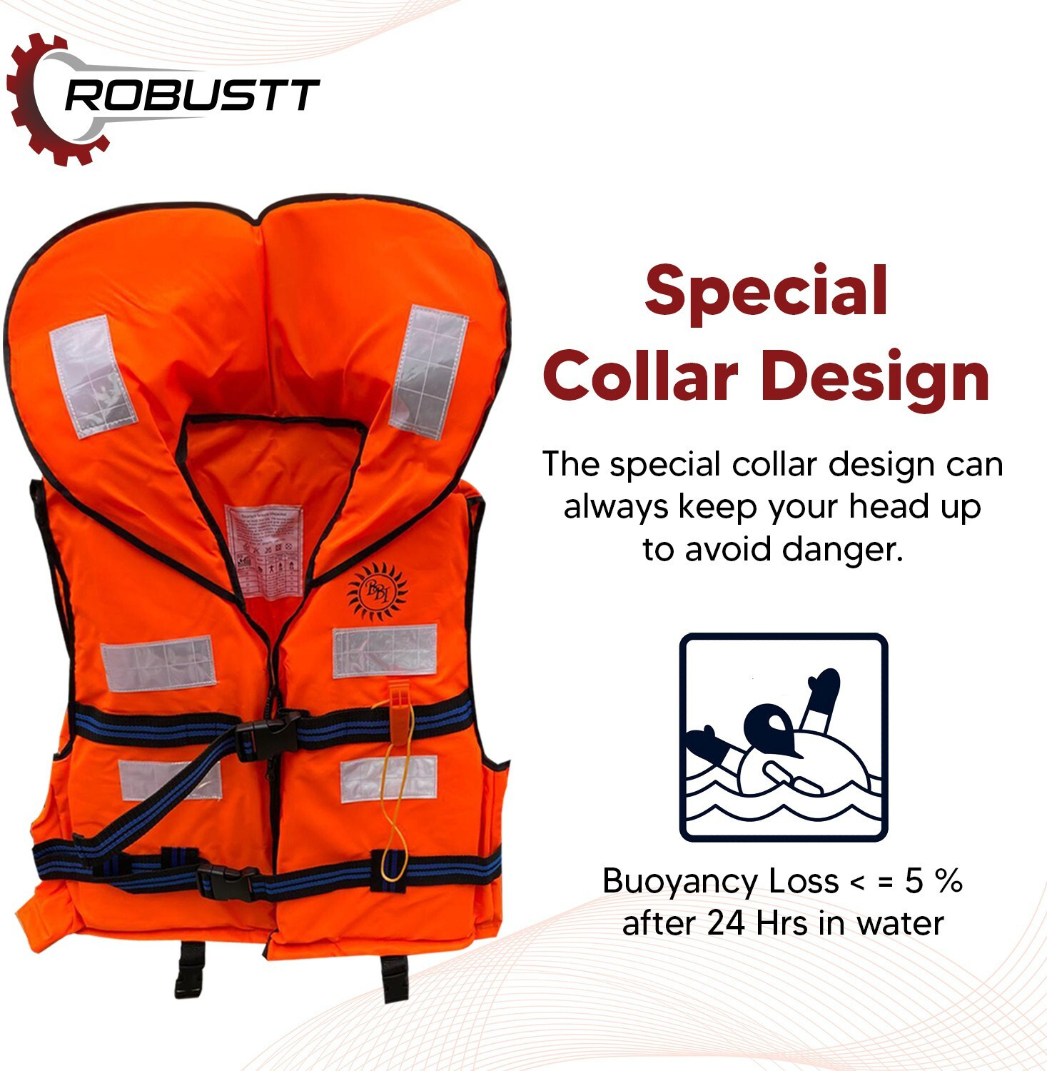 Image of Robustt EPE Foam Life Jacket for Safety,Weight Capacity Upto 125Kg, Pack of 2 Swim Floatation Belt