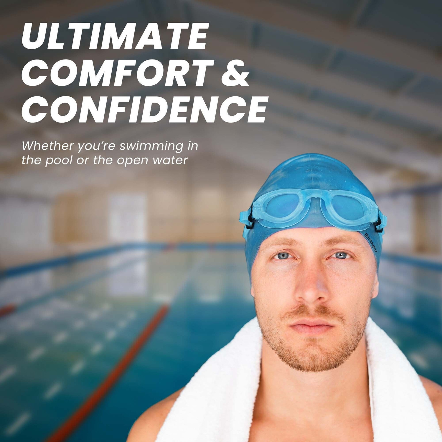 Image of BIONFIT Swimming Cap & Goggle for Boys & Girls | Unisex Waterproof, Free Size Swim Cap Swimming Cap