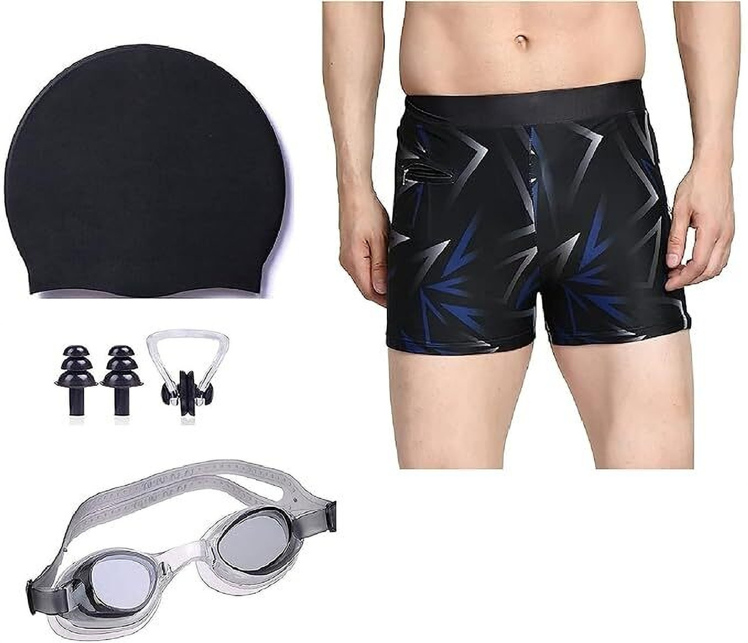 Image of JMT Wear Swimming kit For Men With Swimming Costume For Men Cap Goggles Ear Plug Printed Men Swimsuit