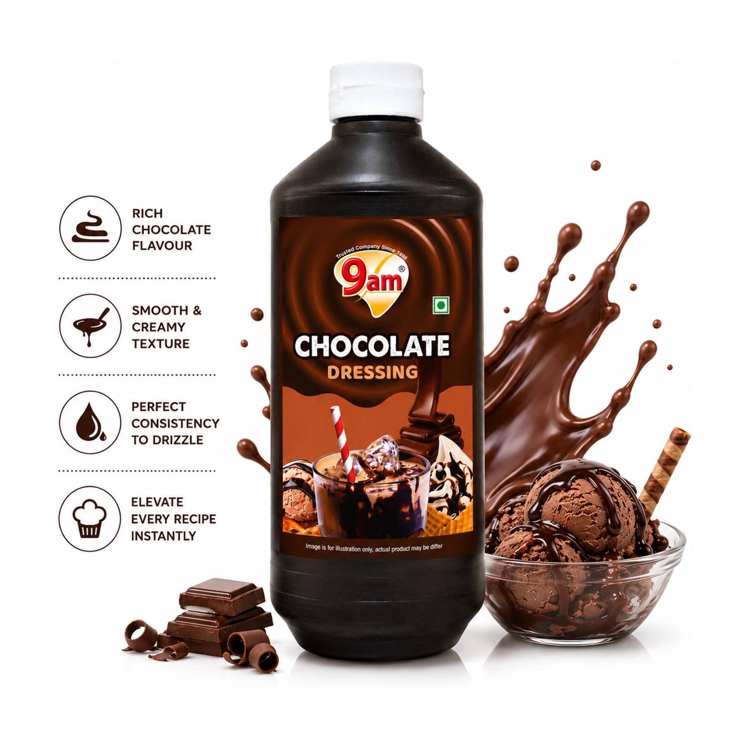 9am Chocolate Syrup | For Ice Creams, Desserts, Cake, Hot & Cold Chocolate Drinks Chocolate