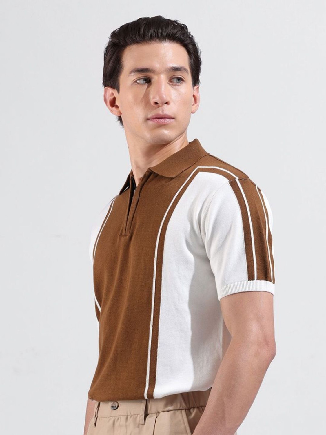 Image of The Indian Garage Co. Self Design Men Polo Neck White T-Shirt