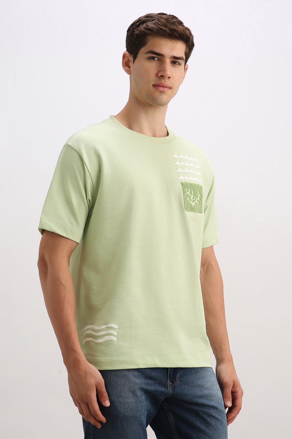Image of Allen Solly Embroidered Men Crew Neck Green T-Shirt