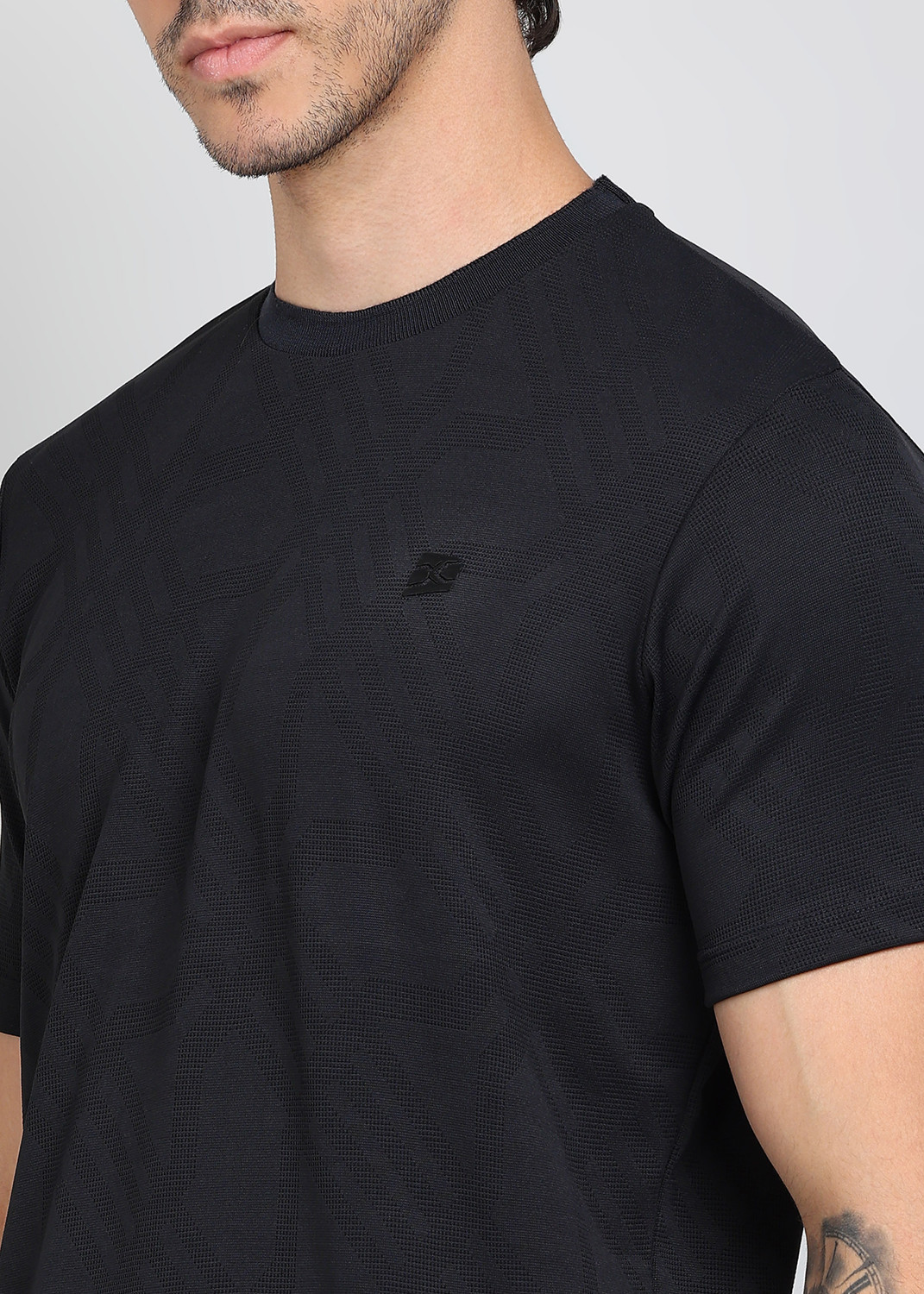 Image of KILLER Men Self Design Round Neck Polyester Black T-Shirt