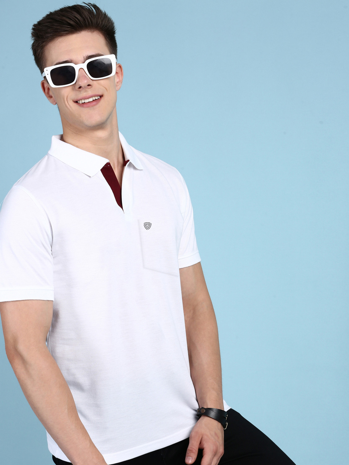 Image of LUX cozi Solid Men Polo Neck White T-Shirt