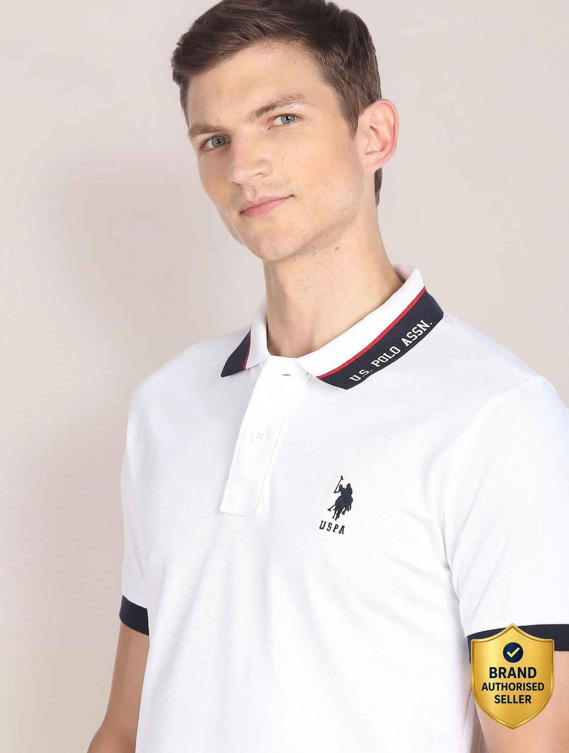 U.S. POLO ASSN. Solid Men Polo Neck White T-Shirt