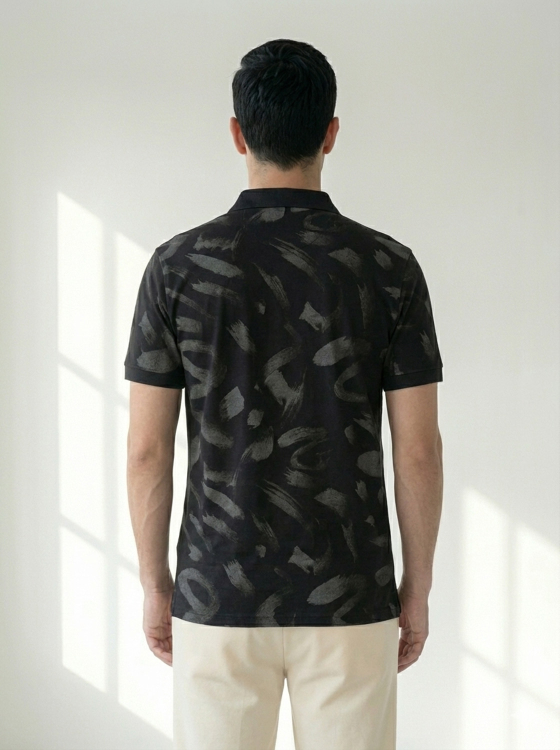 Image of Dollar Men Printed Polo Neck Cotton Blend Black T-Shirt