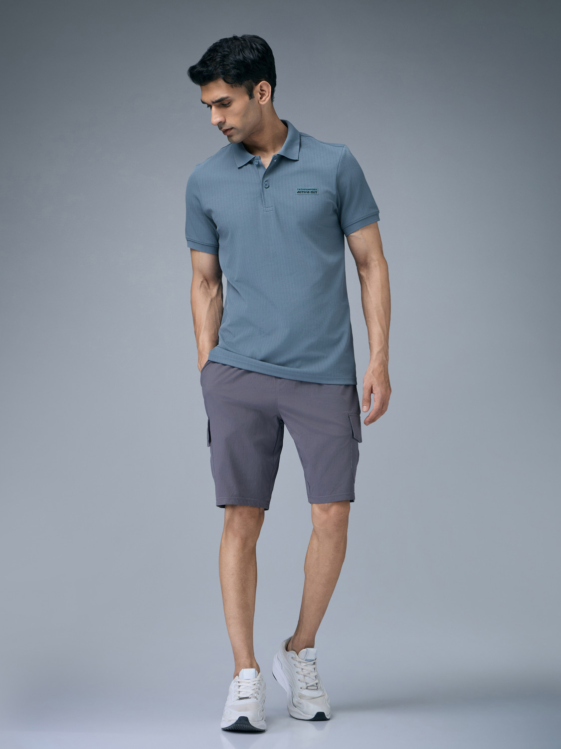 Image of TECHNOSPORT Striped Men Polo Neck Blue T-Shirt