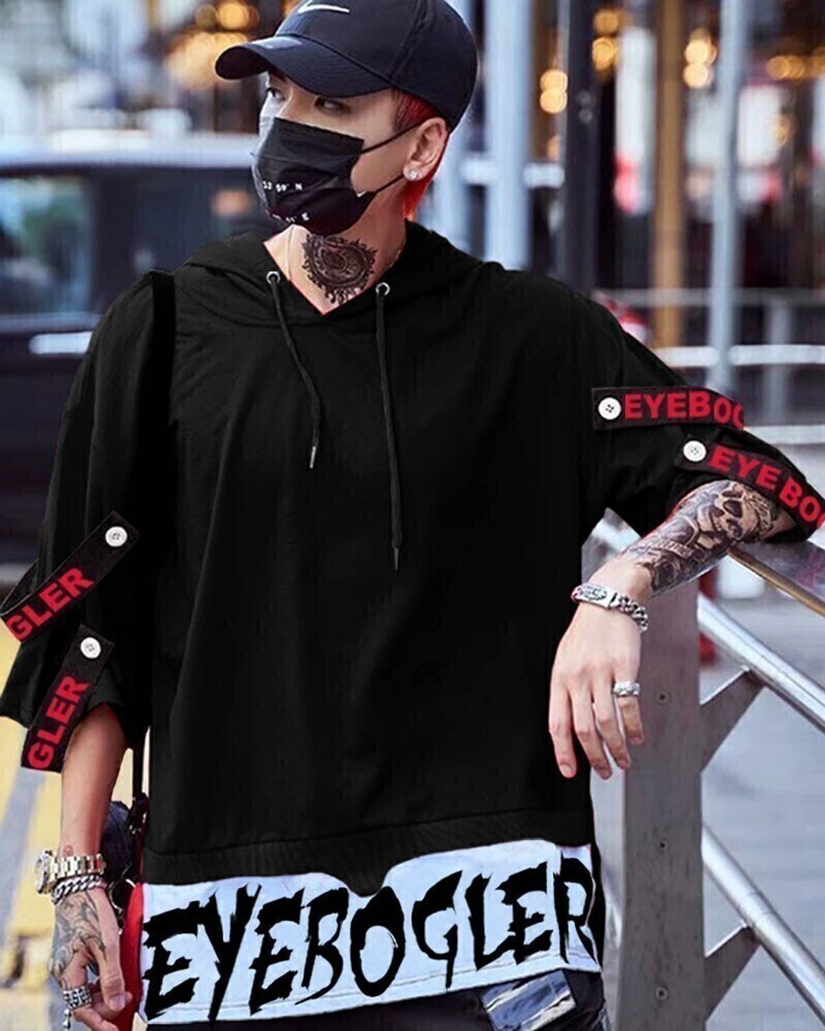 Eyebogler Loose fit Hooded Mens Men Printed Hooded Neck Cotton Bl