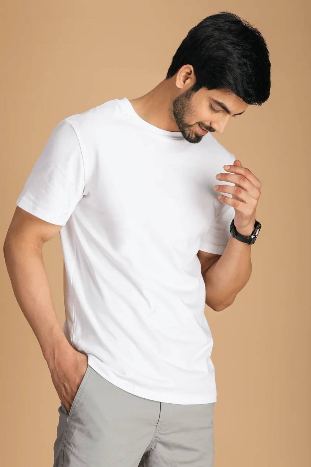 Daku Men Printed Round Neck Polycotton White T-Shirt