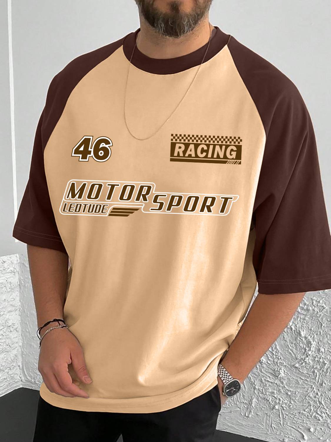 Leotude Men Beige Cotton Blend T-Shirt - Image 1