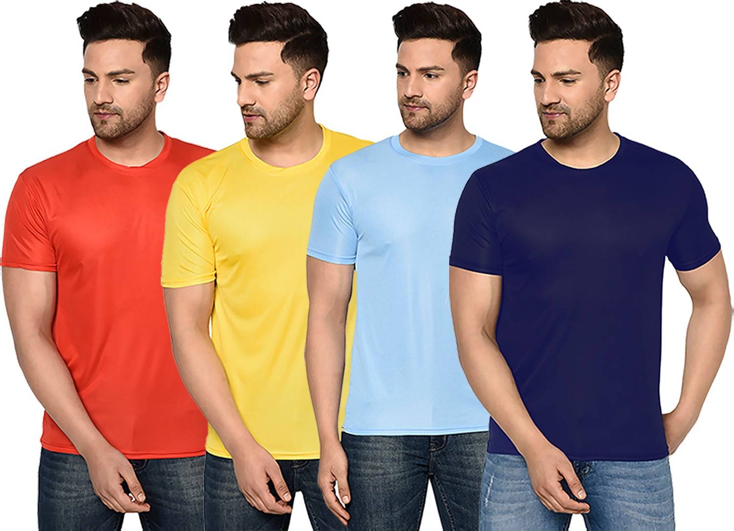 InkTees Pack of 4 Men Solid Round Neck Polyester Multicolor T-Shi