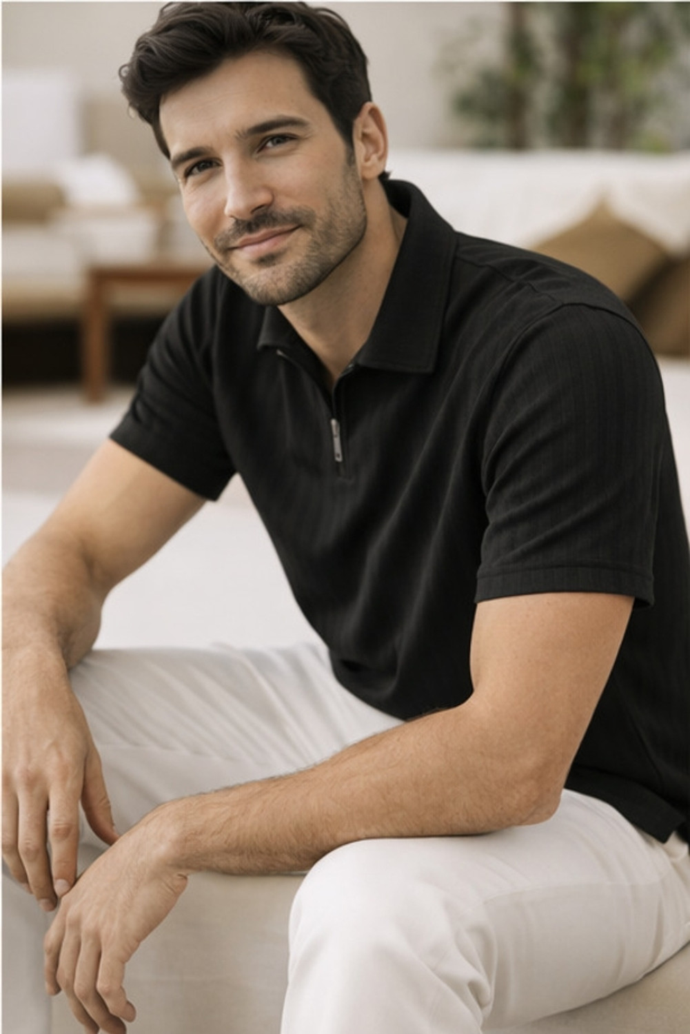 Image of METRONAUT Solid Men Polo Neck Black T-Shirt