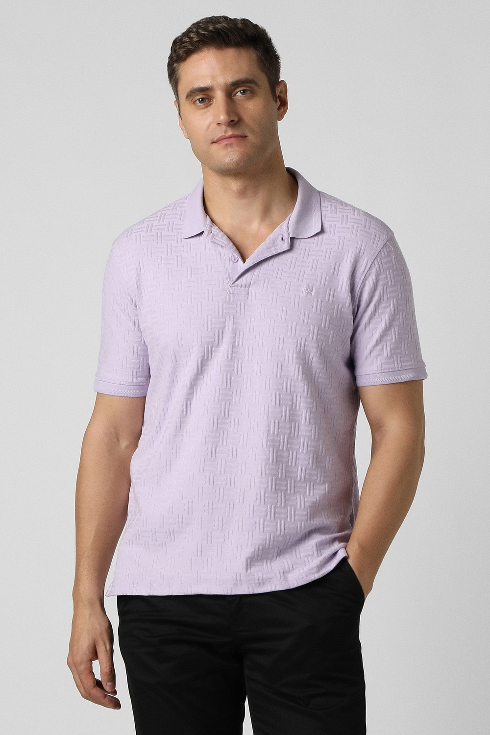 Image of PETER ENGLAND Solid Men Polo Neck Purple T-Shirt
